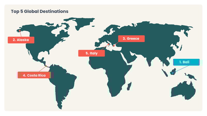 Map showing trending travel destinations in 2024